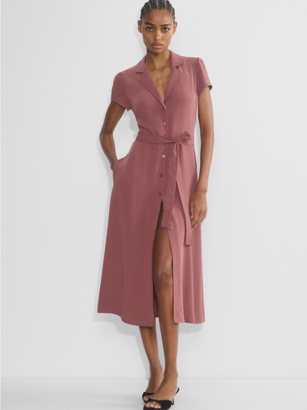 Aritzia Rosewood Button-Front Midi Shirt Dress